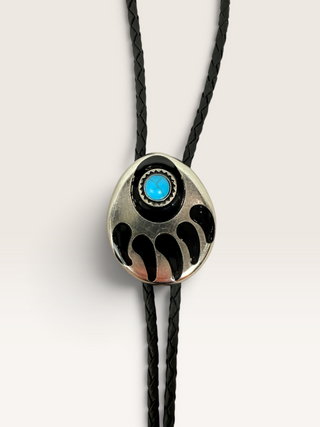Silver Turquoise Bear Paw Bolo Tie