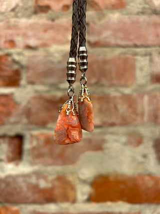 Solid Pink and Grey Crazy Lace Agate Bolo Tie