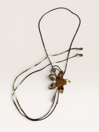 Vintage Gold Colored Rose Necklace Bolo Tie