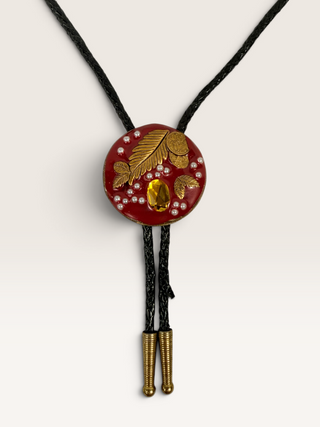 Red Enamel and Brass Eclectic Bolo Tie