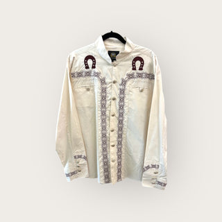 Vintage Men’s White Diamonds Boots Snap Up Shirt L
