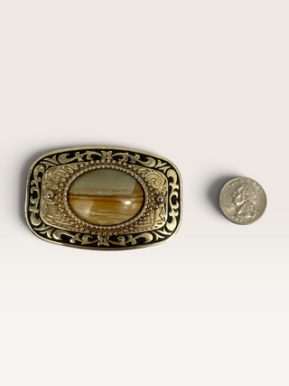 Vintage Brass Landscape Jasper Belt Buckle