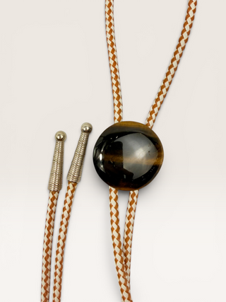 Tigers Eye Circle Pendant Bolo Tie