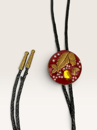 Red Enamel and Brass Eclectic Bolo Tie
