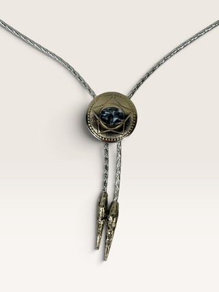 Silver Star and Black Stone Bolo Tie