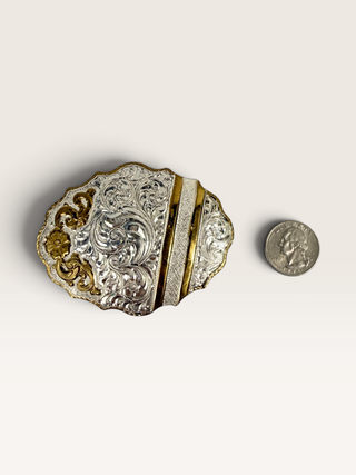 Vintage Crumrine Silver Plated Floral Scroll Belt Buckle