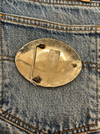 Turquoise, Coral, and Buffalo Pennies Belt Buckle