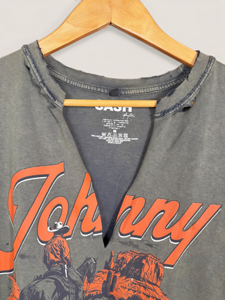 Johnny Cash Chop Shop Distressed V-Neck T-Shirt