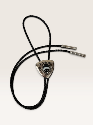 Silver Triangle and Banded Agate Bolo Tie