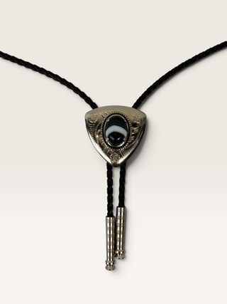 Silver Triangle and Banded Agate Bolo Tie