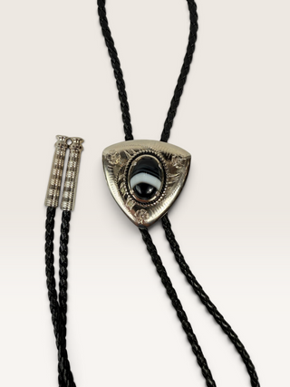 Silver Triangle and Banded Agate Bolo Tie