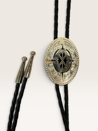 Silver and Black Oval Bolo Tie
