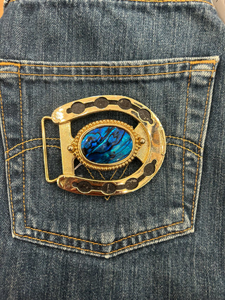 Abalone Horse Shoe Belt Buckle