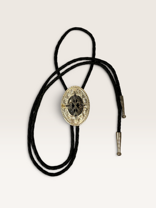 Silver and Black Oval Bolo Tie