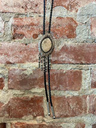 Silver Oval Pendant Bolo Tie