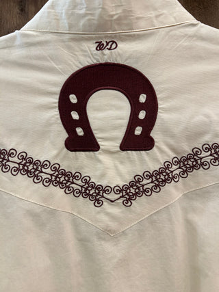 Vintage Men’s White Diamonds Boots Snap Up Shirt L