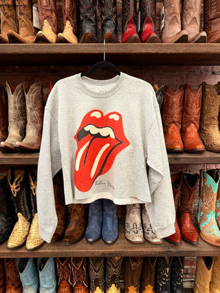 Chop Shop Rolling Stones Red Tongue Cropped Sweatshirt