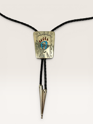 Silver Turquoise Bear Paw Bolo Tie