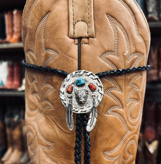 Buffalo and Feathers Bolo Tie