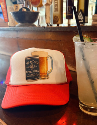 Gold Dogs Red Cold One Trucker Hat