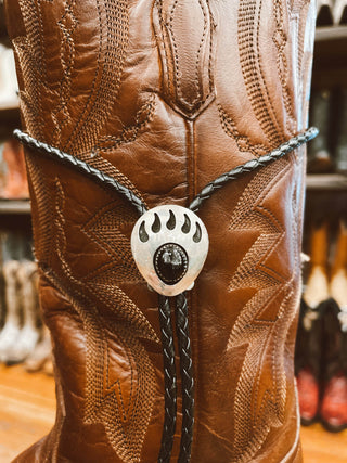 Sterling Onyx Bear Claw Bolo Tie