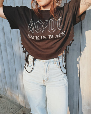 AC/DC Back in Black Cropped Chop Shop Side Distressing