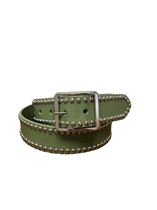 Rock Me Genuine Leather Green Studded Belt