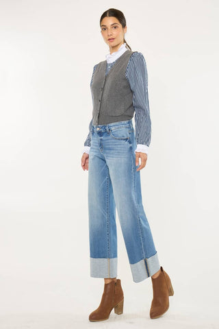 Kenny Mid Rise Cropped Wide Leg Jeans