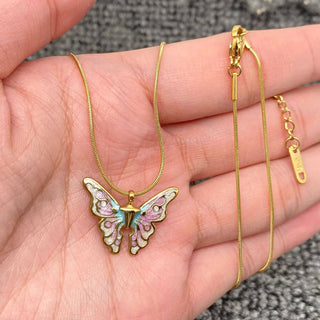 18k Gold Plated Enamel Butterfly Necklace