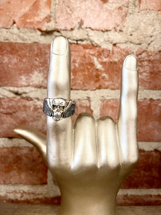 Winged Skull Biker Ring